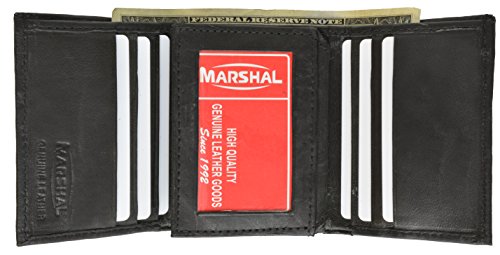 MARSHAL Wallet Leather Men's Trifold Center Flap Wallet Hidden Pocket
