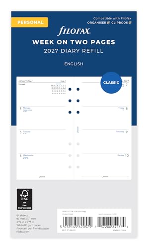 Filofax Personal Week on two pages English 2027 diary 27-68421