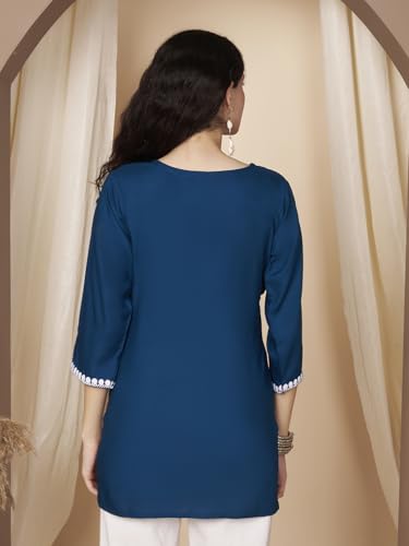 Image of Short Kurti for Women for Jeans, Chikankari Kurtis for Ladies, Lakhnavi V- Neck Women's Tunic Design Kurta, Floral Kurtas & Tunics for Woman