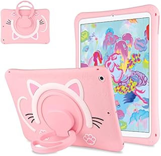 Vunake for iPad 6th Generation Case 5th Generation Case iPad 9.7 Inch Case with Rotating Kickstand Cute Silicone Protective Tablet Cover for Girls Kids Case for iPad 2018/2017 9.7 Inch,Pink Cat