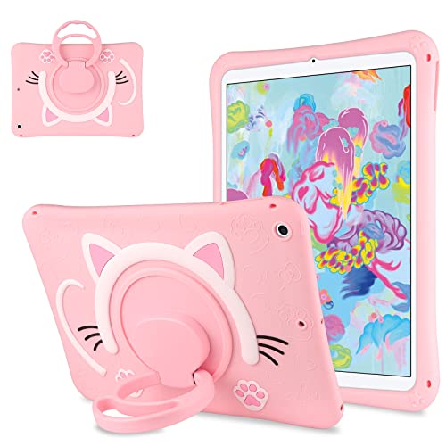 Vunake for iPad 6th Generation Case 5th Generation Case iPad 9.7 Inch Case with Rotating Kickstand Cute Silicone Protective Tablet Cover for Girls Kids Case for iPad 2018/2017 9.7 Inch,Pink Cat