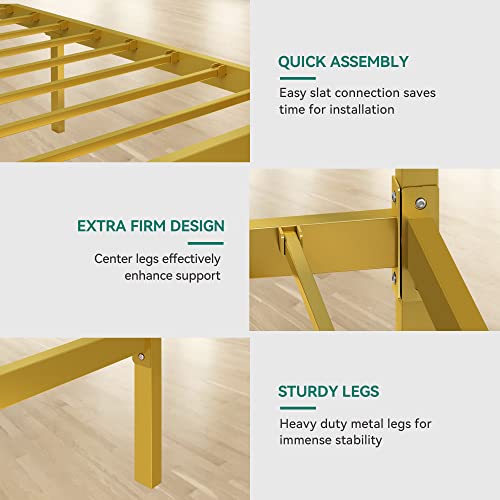 Yitahome MAYIH0008680MA Metal Four Poster Canopy Bed Frame 14 Inch Platform With Built-In Headboard Strong Metal Slat Mattress Support, No Box Spring Needed, Gold thumb #3