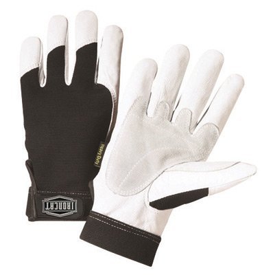 West Chester 86552/L Large Black and White Ironcat Full Finger Split Kevlar and Goatskin Heavy Duty Mechanics Gloves with Hook and Loop Wrist and Spandex Back (1/PR)