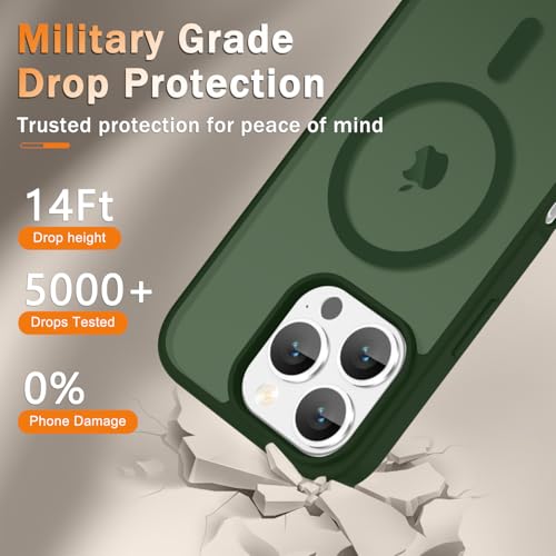 Image of YENAPOON for iPhone 16 Pro Case, Matte Magnetic Phone Cover [with 1 Screen Protector] [Support for MagSafe] [Shockproof Military Grade Protection] Translucent Frosted Back, Sage Green