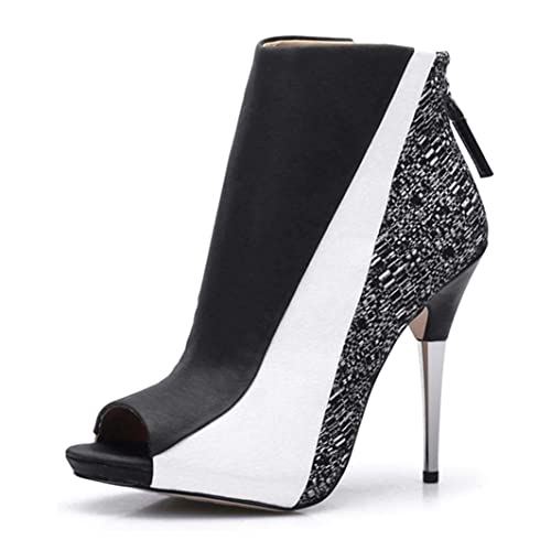 CAMSSOO Ankle Boots for Women, Peep Toe Stiletto Zipper Fashion High Heel Booties Party Wedding Prom