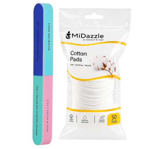 Image of Midazzle 7-Way Nail File and Buffer Set with Cotton Pads, Manicure and Pedicure Tool, 2 Pieces