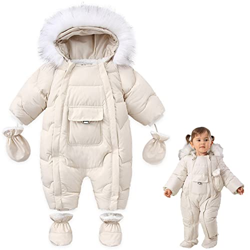 UVIPC Baby Winter Snowsuit Jumpsuit Coat Romper Hooded Footie Outwear Toddler Boys and Girls , 12-18 Months