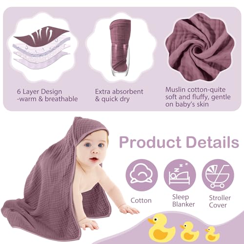 Image of Peryiter 4 Pcs Muslin Hooded Baby Towels, 32 inchx 32 inch Cotton Newborn Bath Towel Muslin Infant Baby Blankets Absorbent Unisex Newborn Registry Gift Essentials for Girls Boys (Boho Colors)
