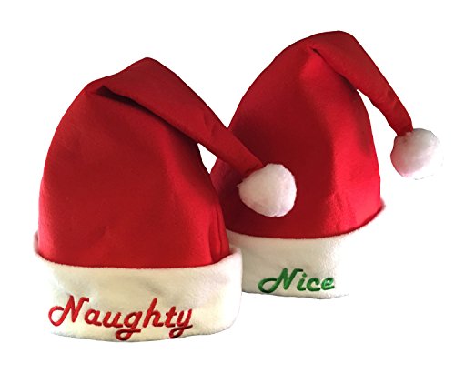 Kovot Nice & Naughty Embroidered Santa Hat Set - 2 Hats Included (Felt) Multicolored