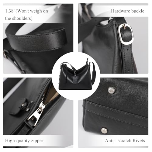 Image of Women Tote Handbags, Genuine Leather Hobo Purses Medium Shoulder Purses with a Adjustable Strap.(Coffee)