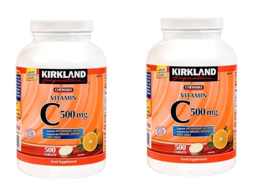 Kirkland Vitamin C (500 mg) Tangy Orange Chewable Tablets 500 Count (Pack of 2)