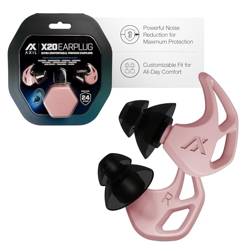 AXIL X20 Noise Reduction Ear Plugs - Pink - Customizable Fit Hearing Protection for Sleeping, Festivals, Live Events and Sports – 24dB Reusable Foam and Silicone Eartips with Carrying Case -  X20-PINK