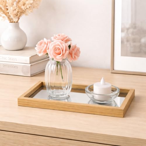 Kit Decorativo com Vaso de Vidro e Bandeja &ndash; Arranjo Artificial &ndash; Estilo Boho Natural para Sala,...