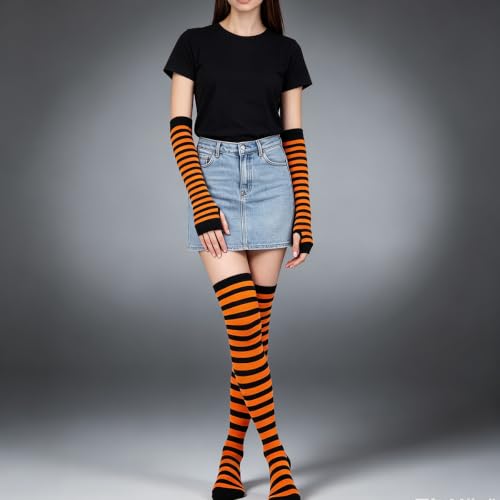 Image of YELAIVP Over Knee Rainbow Thigh High Socks Gloves Set Cosplay Accessories Arm Leg Warmers for Girls