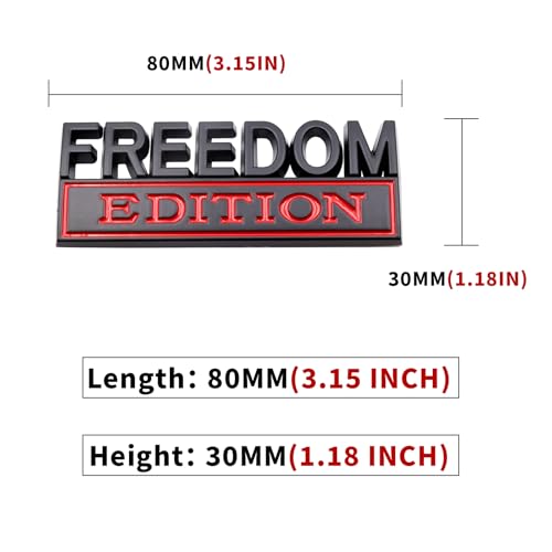 Image of 1pc 3D Raised Letter Freedom Edition Emblem Car Decals - Metal Sticker for Cars, Trucks, Motorcycles, SUV - Door Tailgate Bumper Badge Decal Vehicles Decoration (Black and red)