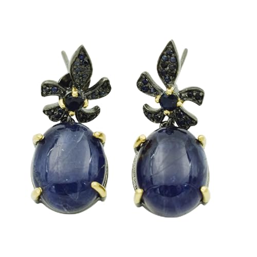 Clous d'oreilles iolite saphir bleu argent 925 rhodié noir push back 12x16mm