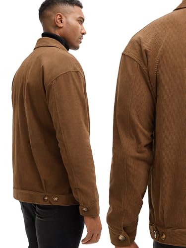 Comdecevis Men's Corduroy Jacket Zip Up Coat Trucker Vintage Jacket With Pocket&Lining3