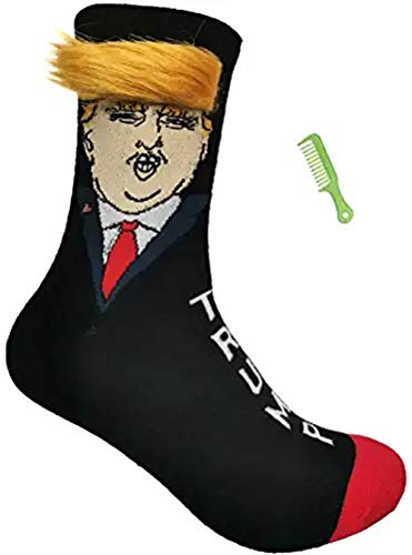TRZ Donald Trump Socks with Hair and Comb, Trump Air Socks, Funny Socks Gift of Trump 2020 Socks (Black Dudu)