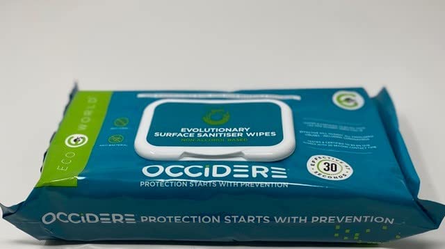 MULTI SURFACE SANITISING WIPES - OCCIDERE ANTIVIRAL & ANTIBACTERIAL BIODEGRADABLE WIPES - 3 in 1 - CLEANS, SANITISERS & DISINFECTS with a contact time of 30 SECONDS. Developed & Manufactured in the UK