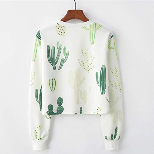 Autumn Teen Girl Long Sleeve t-Shirt Tops Womens Pullover Sweatshirt Casual Loose o-Neck Cactus Print Sports Blouse (Green, M)