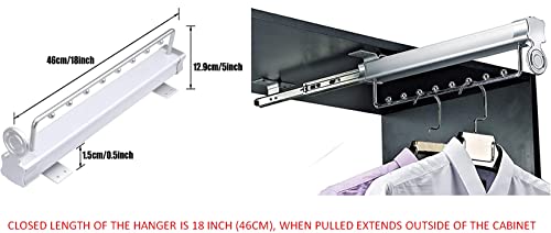Image of Silver 46cm or 18 Inch Long Closet Rail Top-Mounted Sliding Pull Out Wardrobe Clothes Hanger Rack Telescoping Smooth 3-Fold Double Ball Bearing Storage Organizer Metal 1 Piece