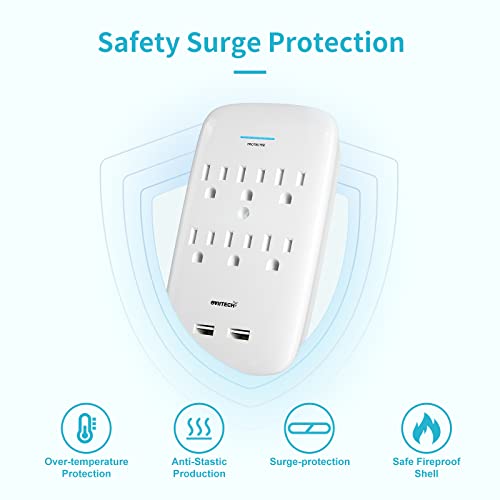 Oviitech 6 Outlet Surge Protector,900 Joules Wall Adapter Tap With 2 Usb Charger, Dual 3.1A Usb Ports, 3-Prong Wall Mount Outlet Plugs,Etl Listed,White #TOP2
