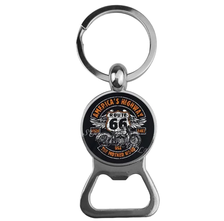 Portachiavi Compatibile con Route 66 Color Silver e Logo Nero Gadget USA Accessori Moto Bikers Idea Regalo Uomo Donna