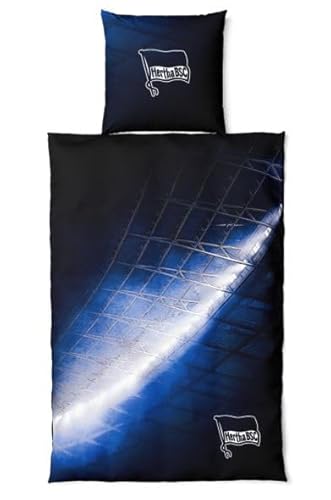 Hertha BSC Bettwäsche Flutlicht – Offizielle Fußball Fan Bettwäsche 135x200 / 155x220 – Stadion Design Blau Weiß – 100% Baumwolle – Bundesliga Fanartikel Bettwäsche Set
