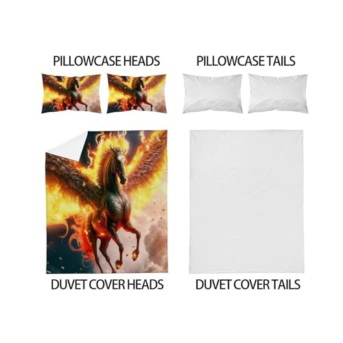 Housse de couette cheval flamboyant parure lit 3 pièces microfibre super king - 4