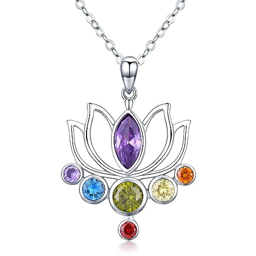 TANGPOET Lotus Necklace 925 Sterling Silver Chakra Lotus Flo