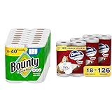 Bounty Quick-Size Paper Towels, White, 16 Family Rolls, Charmin Ultra Strong Clean Touch Toilet Paper, 18 Family Mega XL Rolls