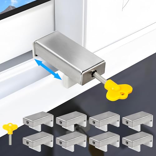 Sliding Window Locks (4 Sets), 0.66'' to 1.65'' Adjustable Width Stainless Steel Window Locks with...