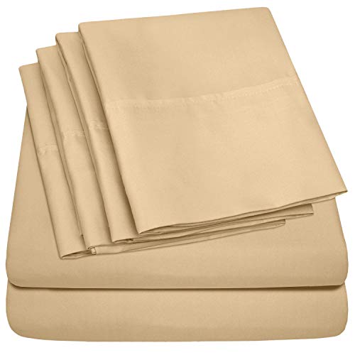 Queen Sheets Gold - 6 Piece 1500 Supreme Collection Fine Brushed Microfiber Deep Pocket Queen Sheet Set Bedding - 2 Extra Pillow Cases, Great Value, Queen, Camel