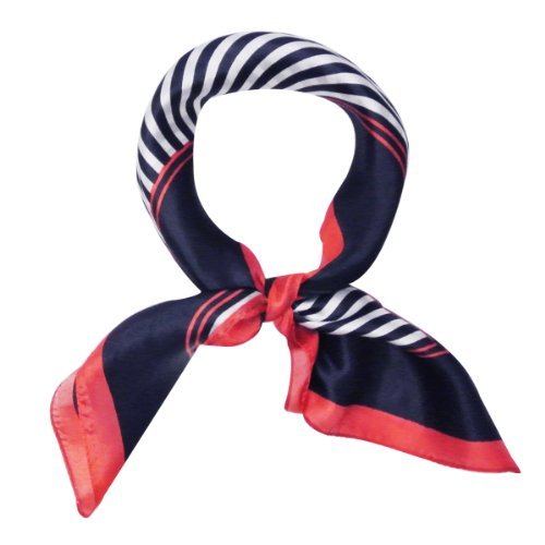 Wrapables 100% Silk Neckerchief Square Scarf, Nautical Stripes Navy