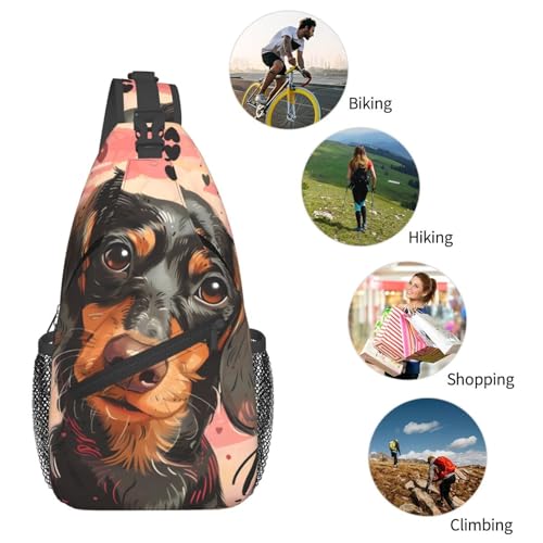 Morrales tipo bandolera ajustable con estampado de perro salchicha miniatura 6