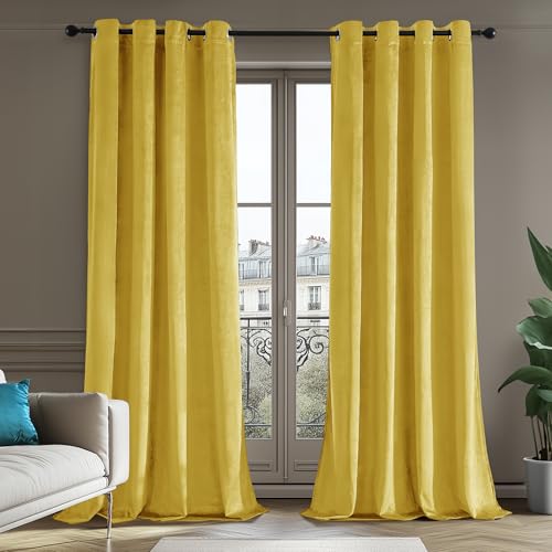 Deconovo Cortinas Opacas con Ojales, Cortinas Térmicas para Dormitorio, Cortinas para Salón,140x290cm Amarillo