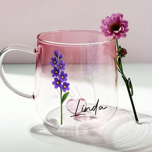 Taza de vidrio con diseño degradado rosa floral 11 onzas miniatura 3