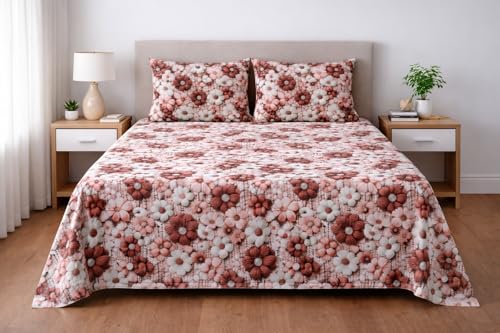 Image of Skyla 7D Bedsheet Double Bed Super King Size with 2 Pillow Covers | Size 108 x 108 Inch | 260 TC Cotton Floral Breathable | Super Soft Printed (Choco Pebble)