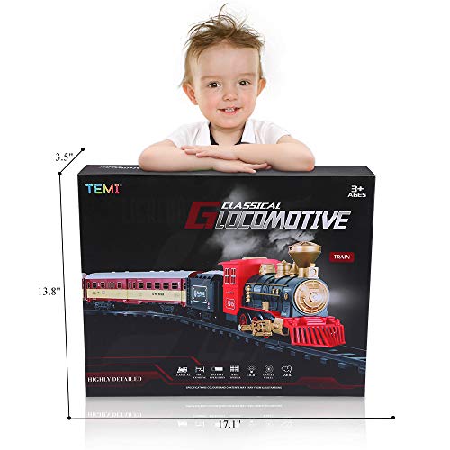 Train Sets With Steam Locomotive Engine, Cargo Car And Tracks, Battery Powered Play Set Toy W/Smoke, Light & Sounds, For Kids, Boys & Girls 3 4 5 6 7 Years Old #TOP1