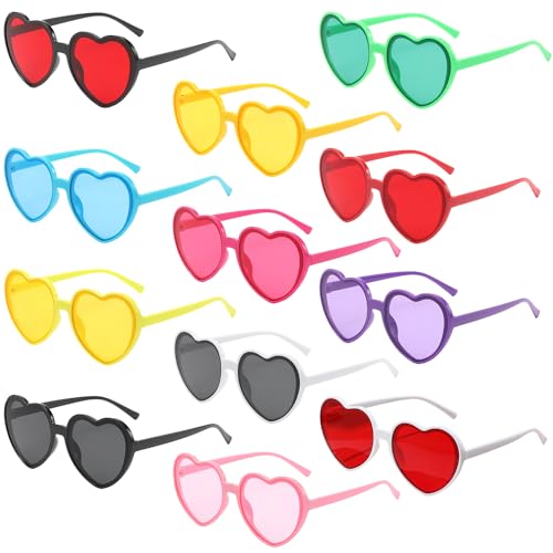 PARSUP 12 Pairs Heart Shaped Glasses Sunglasses Transparent Candy Color Tinted Eyewear Bachelorette Hen Do Wedding Night Bridal Shower Party Favors Photo Booth Props,12 Combination of Colors - Main Image