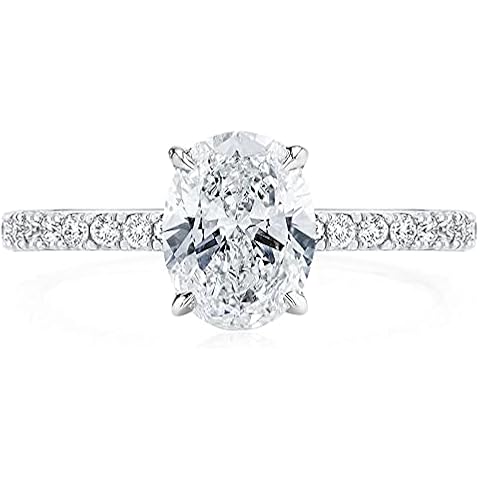 Bo.Dream Oval Cut 2ct 9x7mm Cubic Zirconia CZ Rhodium Plated Sterling Silver Engagement Ring Cover