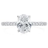 Bo.Dream Oval Cut 2ct 9x7mm Cubic Zirconia CZ Rhodium Plated Sterling Silver Engagement Ring Size 9