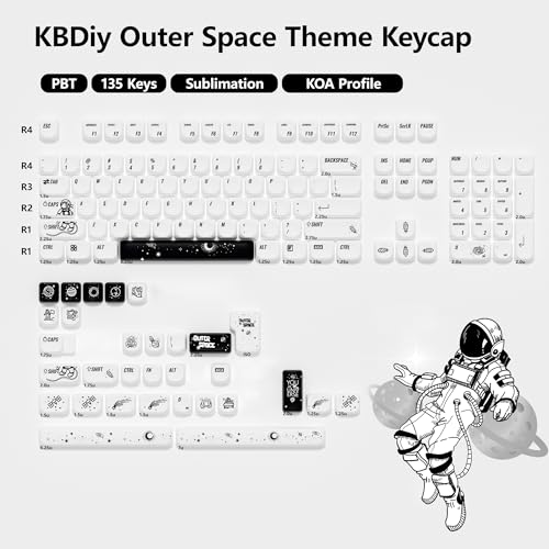 Image of KBDiy Outer Space KOA Profile Keycaps Set,Dye-Sublimation PBT Cute Custom Keyboard Keycap,135 Key Cap Set for Cherry Gateron MX Switches Mechanical Keyboards