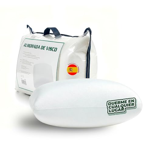 Aznar Almohada Viscoelástica Viaje Mini Travel Tamaño Compacto Doble Funda Cremallera Adaptable Cuello Portátil Coche Tren Avión Comodidad Ergonómica Ligera Descanso Cervical Compacta 25x43 cm