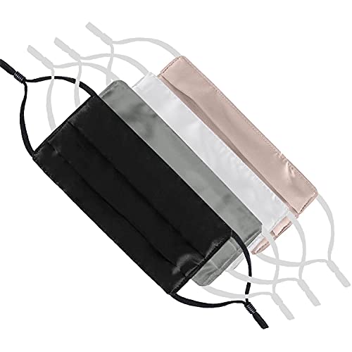 Silk Breathable Face Mask Satin Fashion Men Women Cloth Adult Reusable Fabric Adjustable Cubre Bocas Tapa Para Mascarillas Tela Para DiseÃ±o Washable Lightweight,4 Pack (Black, Gold, White, Sliver)