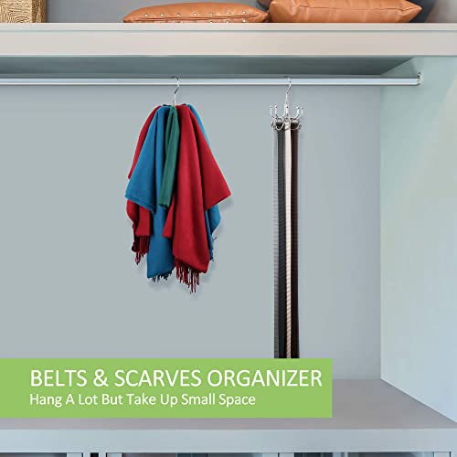 Omhomety 2 Stück Gürtelhalter Gürtel Aufbewahrung, Drehbarer Metall Gürtel Organizer Kann bis zu 48 Gürtel Aufnehmen, Platzsparender Gürtelaufhänger Kleiderschrank Organizer,Silber