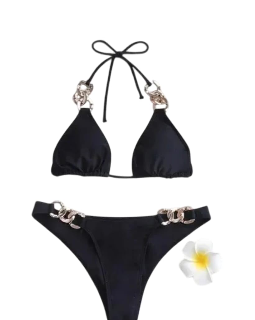 Women's Luxury Bikini Set with Gold Chain Detail, Halter Triangle Swimsuit for Honeymoon, Beach, or Romantic Getaway - Review, Price and Buying Guide