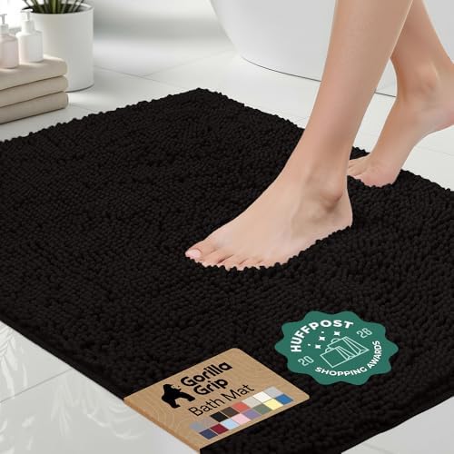 GORILLA GRIP Bath Rug Mat for Bathroom, Absorbent Chenille, 60x24 Black