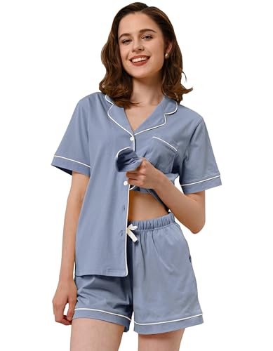 Image of NAP BOUND 100% Cotton Pajamas for Women Sets 2 Pieces Pjs Button short sleeves with Pockets Soft Sleepwear Loungewear XS-XXL