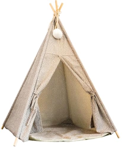 Vilom ペット用ドッグテント 犬・猫用 ポータブルベッド 室内用 ソフトマット付き 快適ペットハウス 小型?中型犬・猫対応 (ブラウン四隅50*48*70)